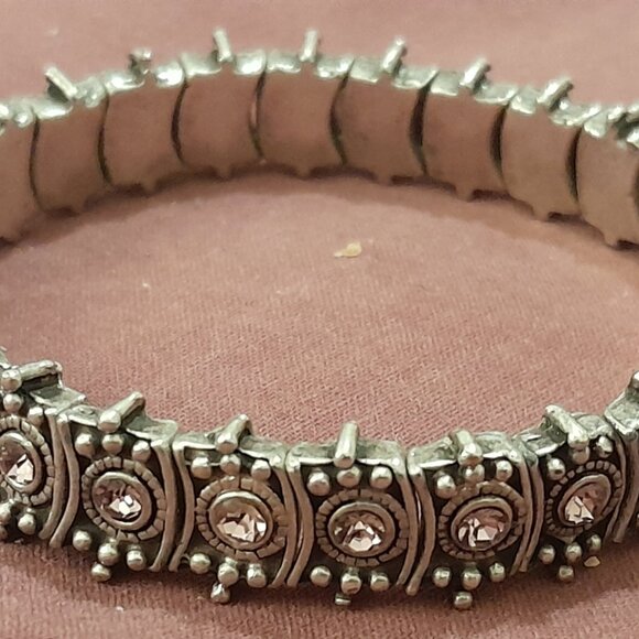 Pink Rhinestone and Silver Stretch Bracelet - Picture 4 of 5